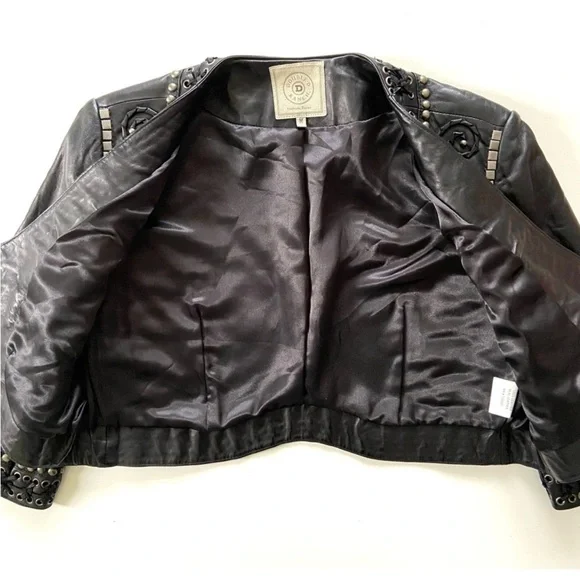 Double D Ranch Black Genuine Leather Beaded Studded Open Bolero Jacket - Picture 9 of 11